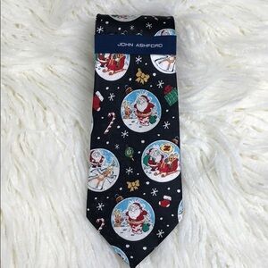 NWT Silk Tie Santa Tie Christmas Tie John Ashford Santa Christmas Holiday Black